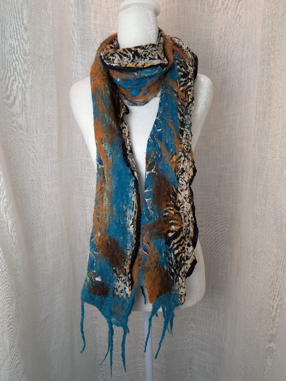 Felt Scarf Mixed Media with Fringe